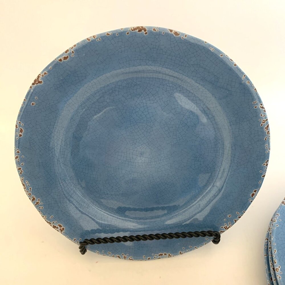 4 Tommy Bahama Melamine Crackle Salad Plates 9" Turquois Blue Aqua Rustic - Picture 2 of 7